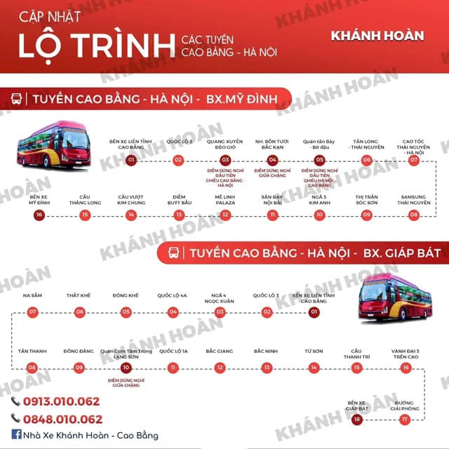 Lộ trình nhà xe Khánh Hoàn Cao Bằng đi Hà Nội