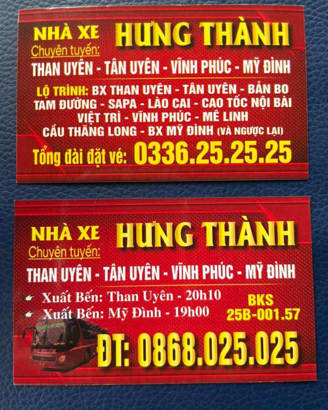 Lịch trình chi tiết của nhà xe Hưng Thành Lai Châu
