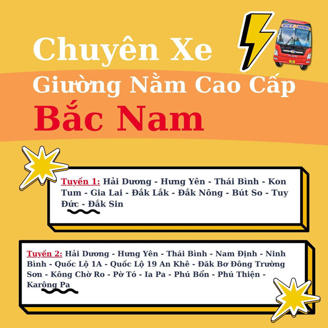 Lộ trình của nhà xe Việt Hưng có 2 tuyến đường chính