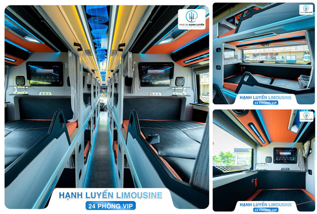 Nội thất giường nằm bên trong xe limousine 24 phòng của nhà xe Hạnh Luyến