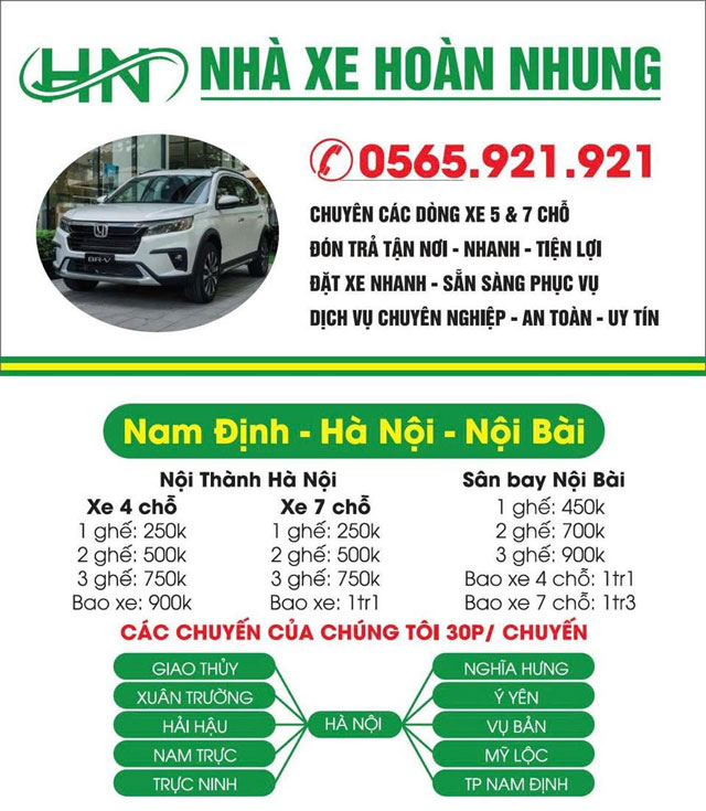 Xe ghép Hoàn Nhung Hải Hậu - Hà Nội - Nội Bài