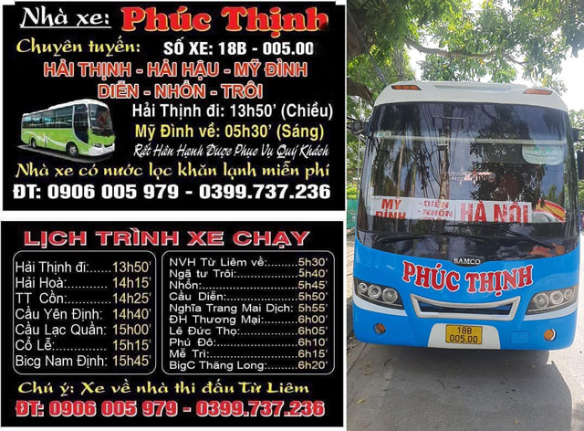 Xe khách Phúc Thịnh chuyên tuyến Hải Hậu đi Mỹ Đình, Nhổn