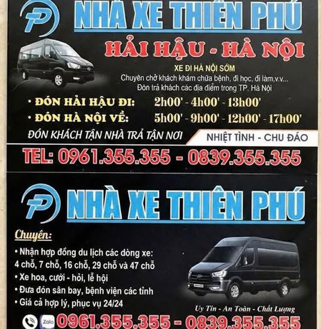 Xe Thiên Phú chuyên tuyến Hải Hậu - Hà Nội