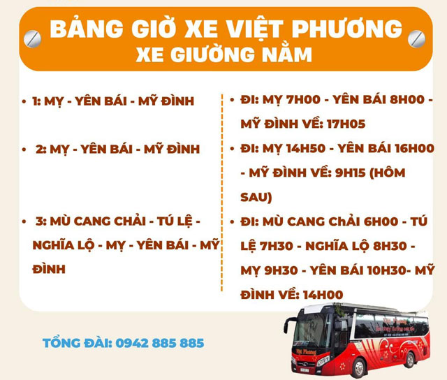 Giờ xuất bến của nhà xe Việt Phương xe giường nằm