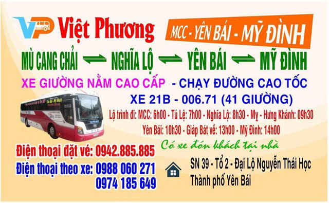 Xe Việt Phương Mỹ Đình đi Mù Cang Chải