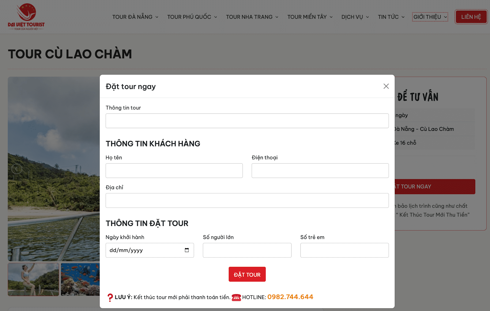Du khách truy cập trực tiếp vào website để đăng ký tour dễ dàng không cần cọc