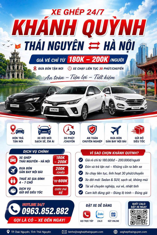 Xe ghép Khánh Quỳnh Hà Nội Thái Nguyên