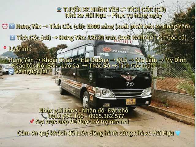 Nhà xe Hải Hựu 29 chỗ Hưng Yên đi Lào Cai