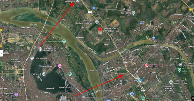 Trung tâm triển lãm Việt Nam nằm ở ngay trên trục đường vành đai 2 (đường QL5 kéo dài)