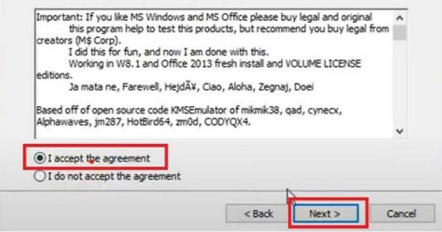 Tích vào I accept the agreement, tiếp tục nhấn Next