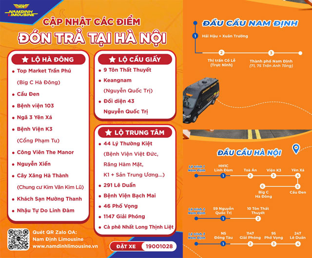 Các điểm đón trả tại Hà Nội của xe Nam Định limousine