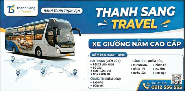 Xe giường nằm Thanh Sang Travel Hải Phòng đi Quảng Bình, Quảng Trị